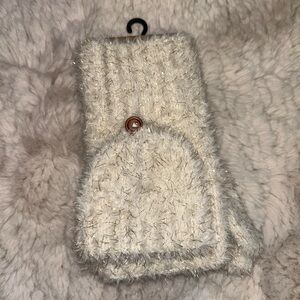 C.C Fuzzy Cream Mittens with Button Accent